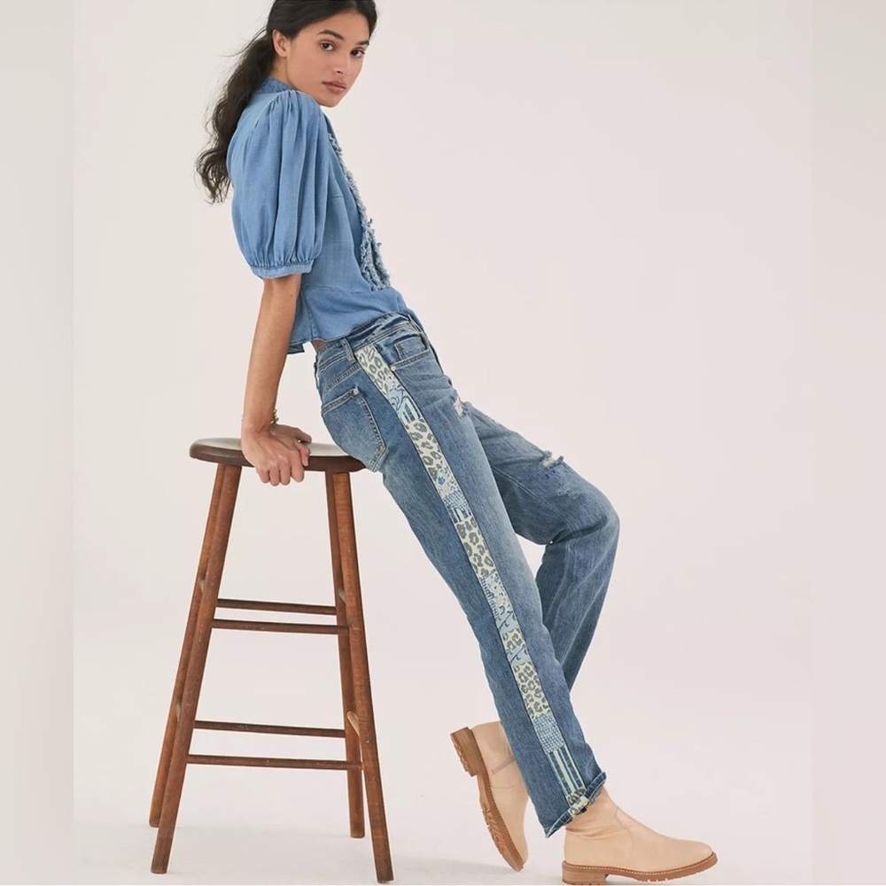 Pilcro Blue Straight Leg Jeans with Side Stripe